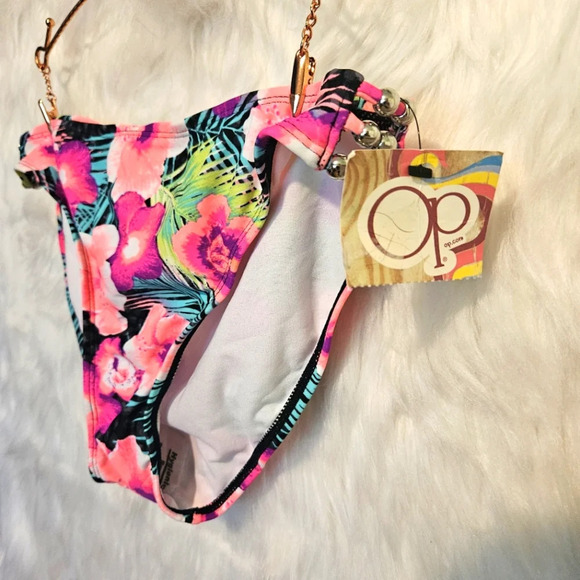 OP Hibiscus Floral Print Bead Detail Bikini Bottoms NWT - Picture 3 of 5